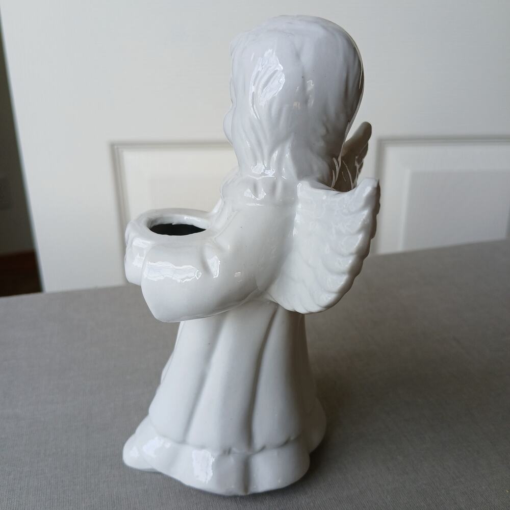 Vintage Ceramic Angel Taper Candle Holder 6" white with gold accents Christmas - Picture 4 of 12